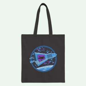 Blast off with the Mercury Cosmic Cat Tote, featuring a fearless feline astronaut orbiting a mysterious alien planet